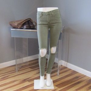 Free People High Rise Busted Skinny Jeans Green 25